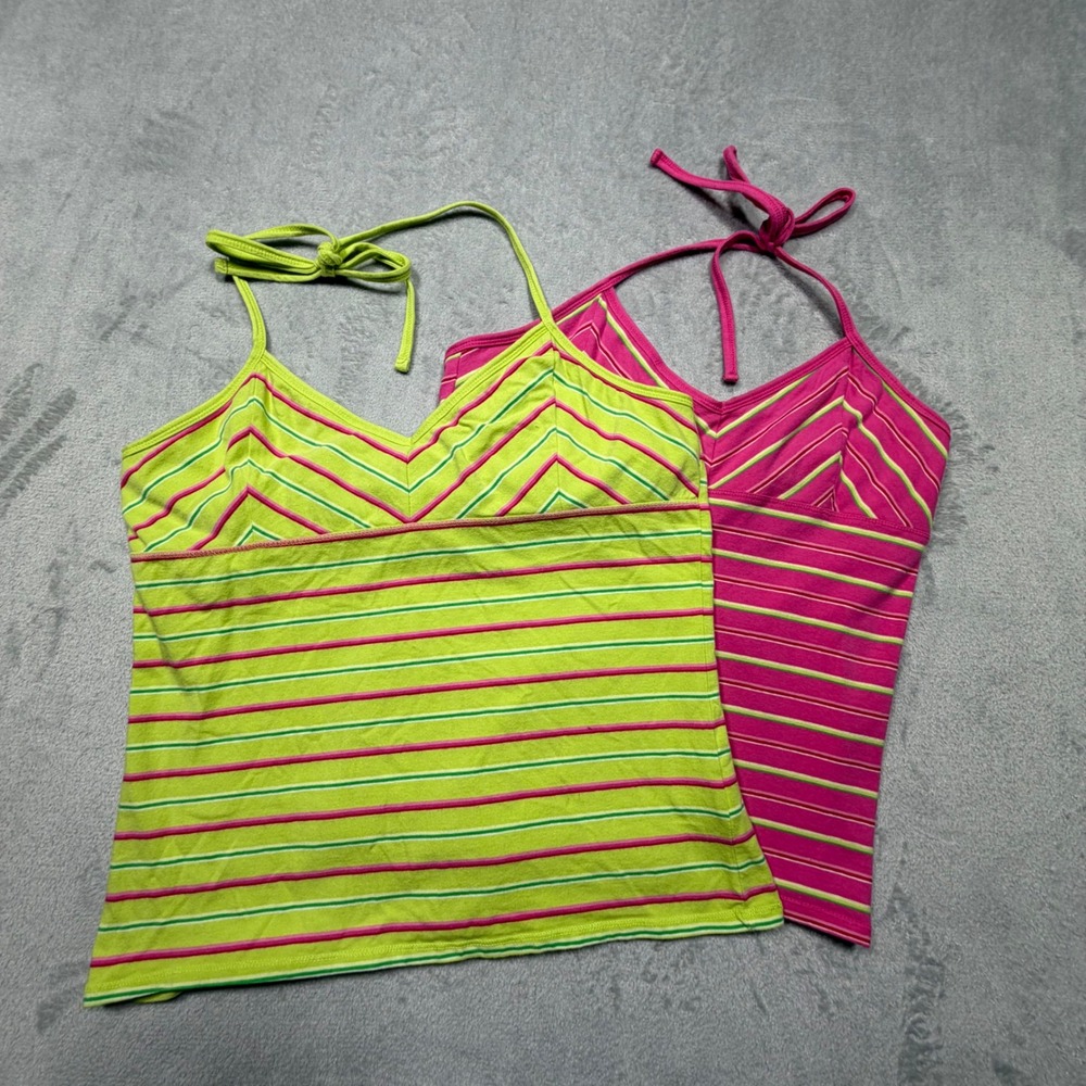 Vintage Arizona Jean Co Y2K Striped Halter Top Set Size XS Pink Green Cotton